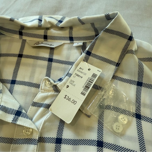 Reitmans Shirt Blue and White Plaid Button Down Top Women's Size 9 - Picture 10 of 10